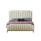 Tall-Back Headboard Microfiber Leather Upholstered Bed