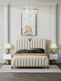 Tall-Back Velvet Upholstered Bed with Metal Frame
