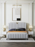 Tall-Back Velvet Upholstered Bed with Metal Accents