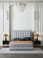 Microfiber Leather Upholstered Bed with Tailored Statement-Height Profile