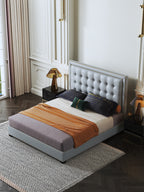 Microfiber Leather Upholstered Bed with Tailored Statement-Height Profile