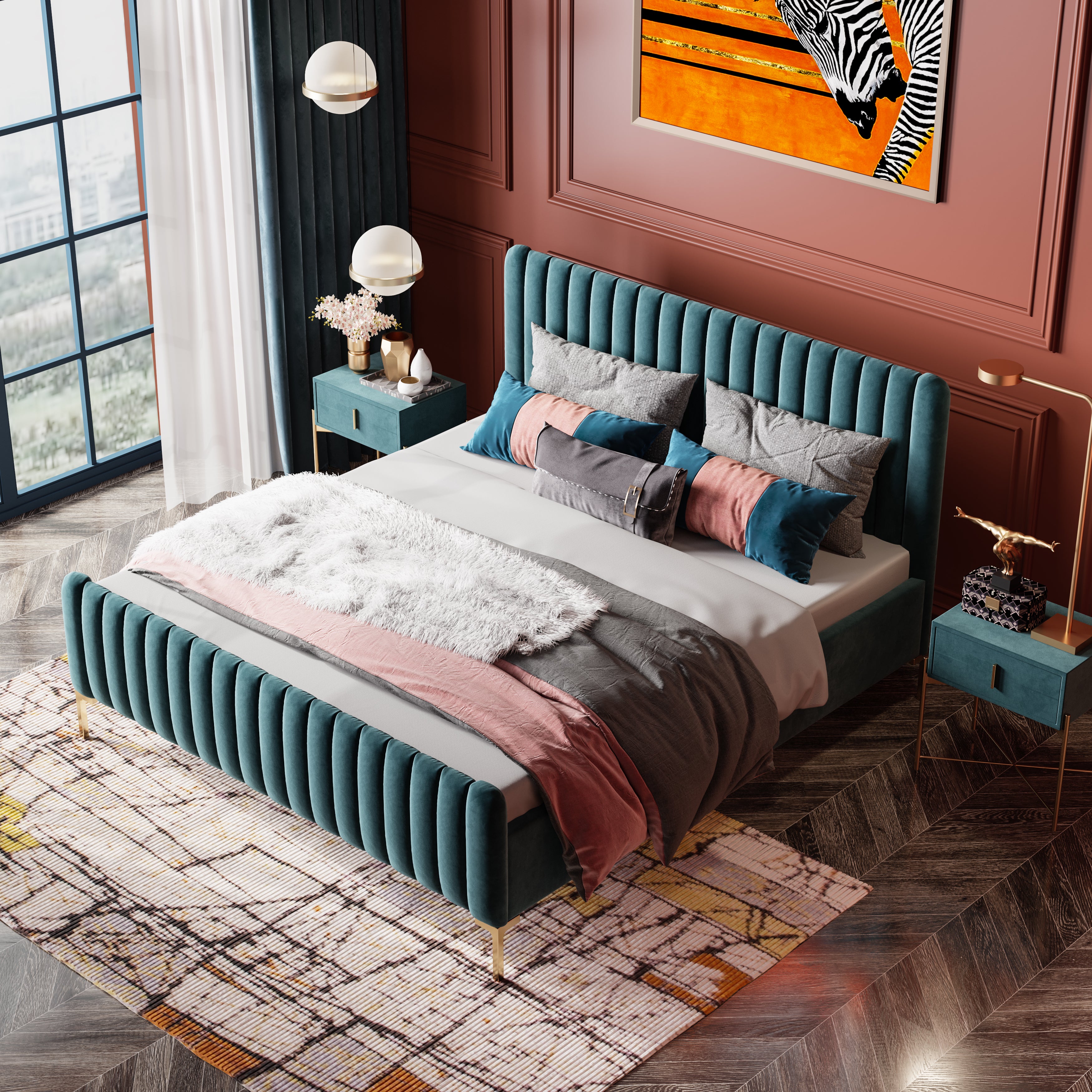 Mid-Height Upholstered Bed in Velvet
