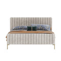 Solid Wood Velvet Bed with Mid-Height Headboard