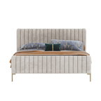 Solid Wood Velvet Bed with Mid-Height Headboard