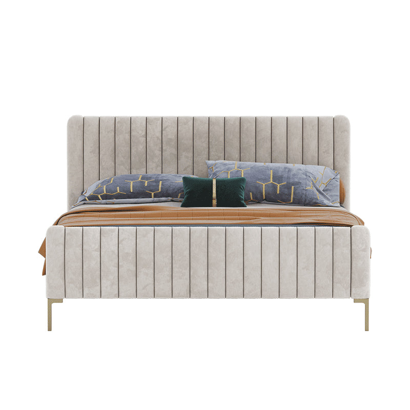 Solid Wood Velvet Bed with Mid-Height Headboard