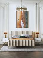 Solid Wood Velvet Bed with Mid-Height Headboard