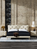 Genuine Leather Upholstered Bed with Low-Profile Headboard