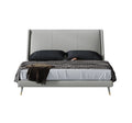 Low-Profile Headboard Genuine Leather Upholstered Bed