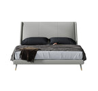 Low-Profile Headboard Genuine Leather Upholstered Bed