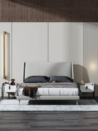 Low-Profile Headboard Genuine Leather Upholstered Bed