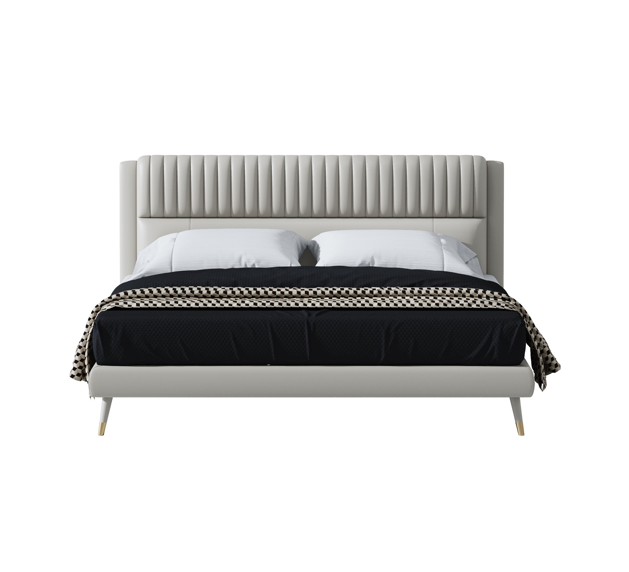 Genuine Leather Upholstered Bed with Structured Upholstered Headboard