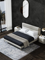 Genuine Leather Upholstered Bed with Structured Upholstered Headboard