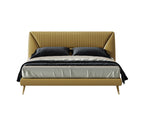 Low-Profile Genuine Leather Upholstered Bed with Metal Accents