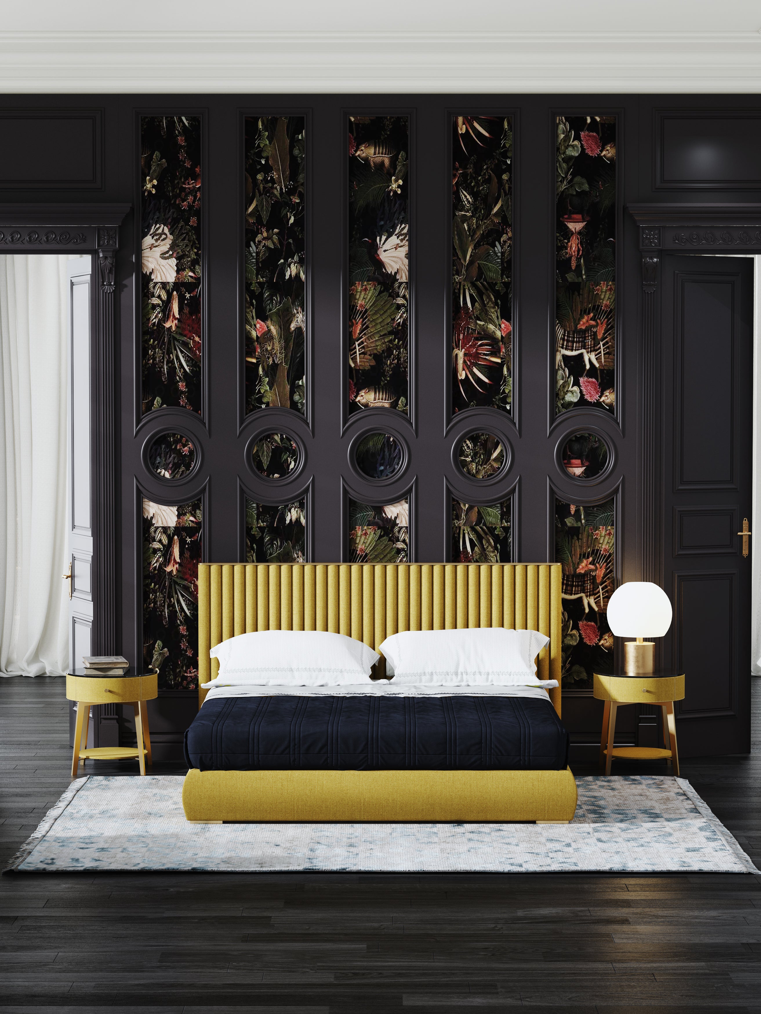 Upholstered Bed with Tailored Tall-Back Profile