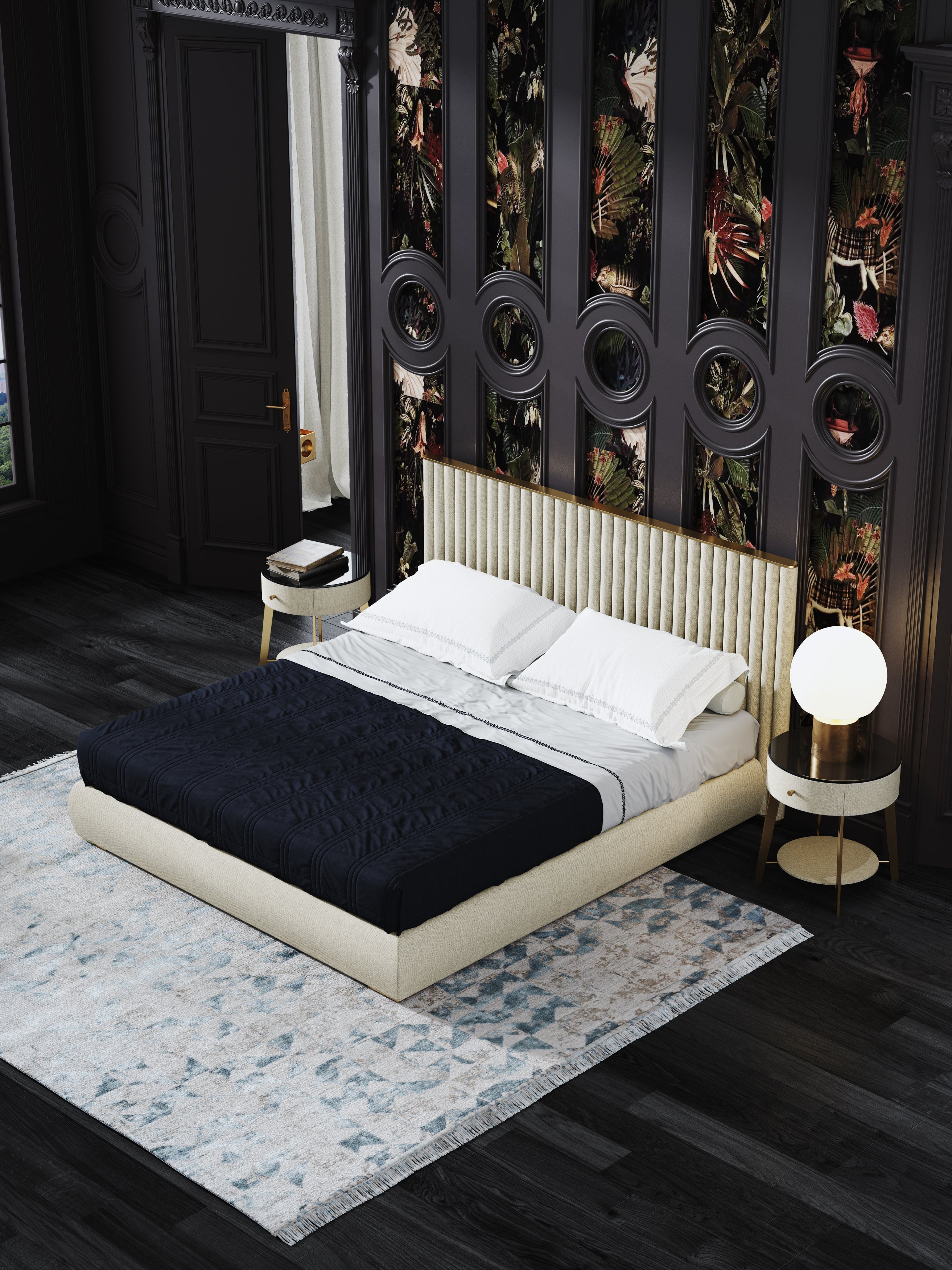 Upholstered Bed with Tailored Tall-Back Profile