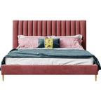 Mid-Height Velvet Bed with Solid Wood Frame