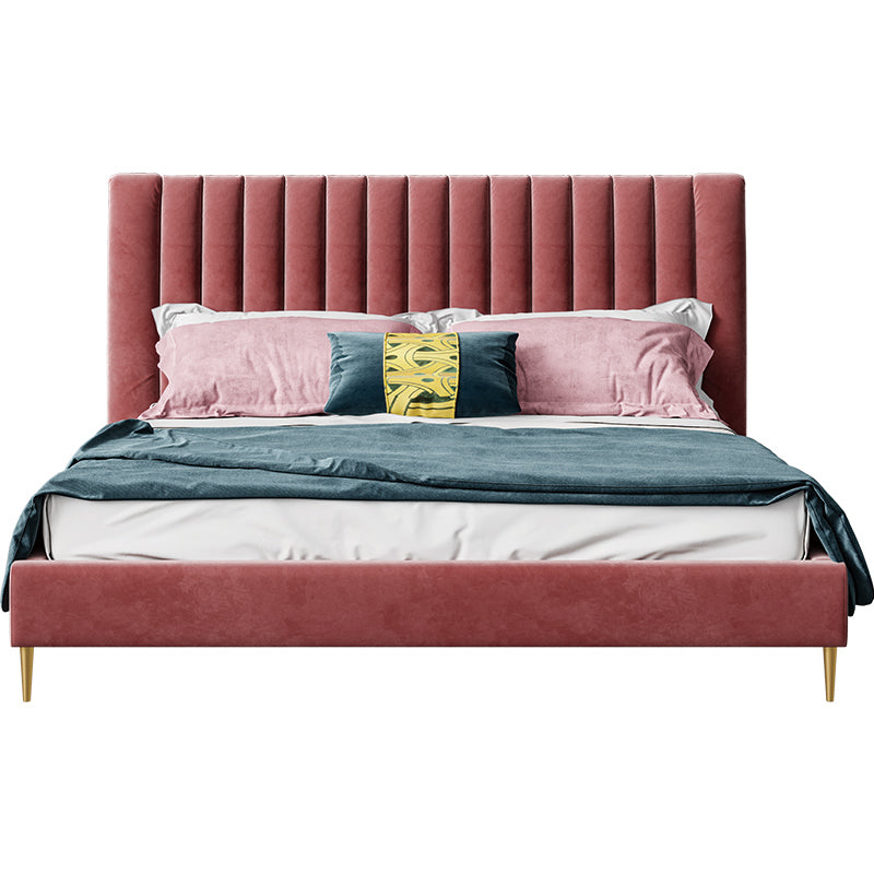 Mid-Height Velvet Bed with Solid Wood Frame