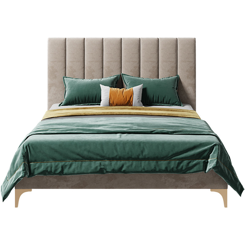 Velvet Upholstered Bed with Mid-Height Headboard