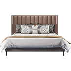 Mid-Height Headboard Microfiber Leather Upholstered Bed