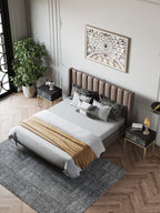 Mid-Height Headboard Microfiber Leather Upholstered Bed