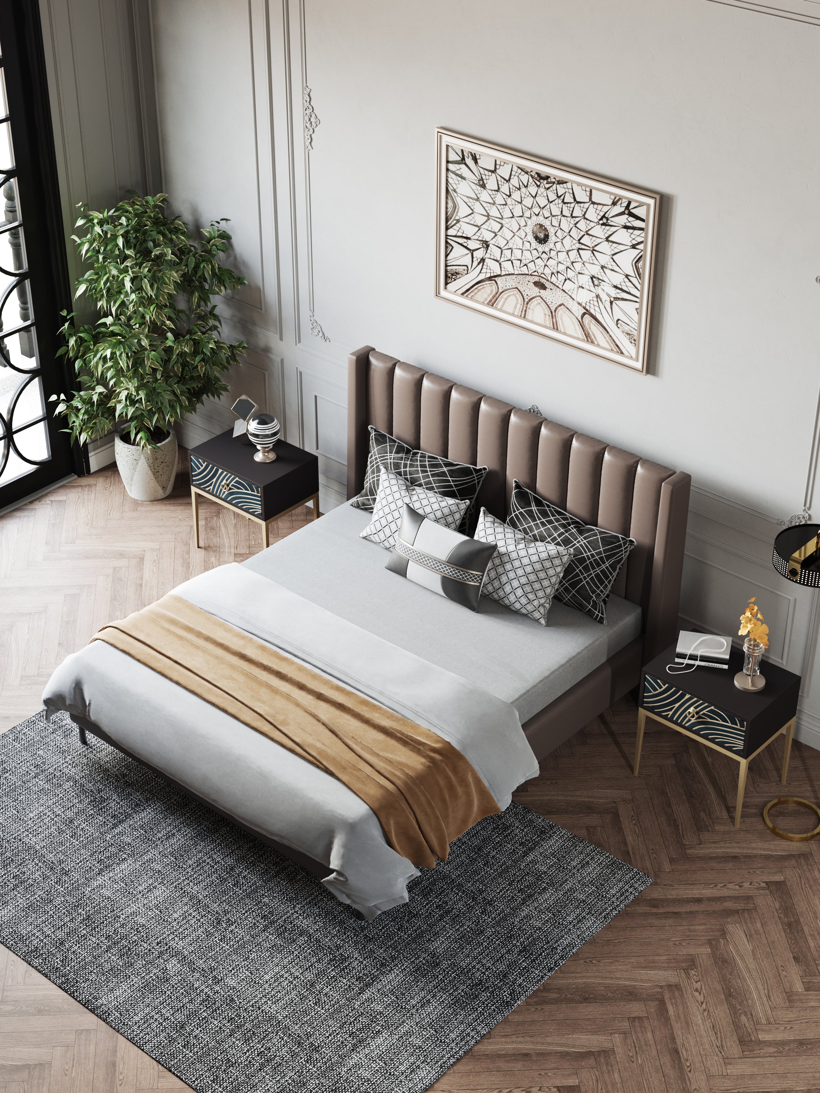 Mid-Height Headboard Microfiber Leather Upholstered Bed