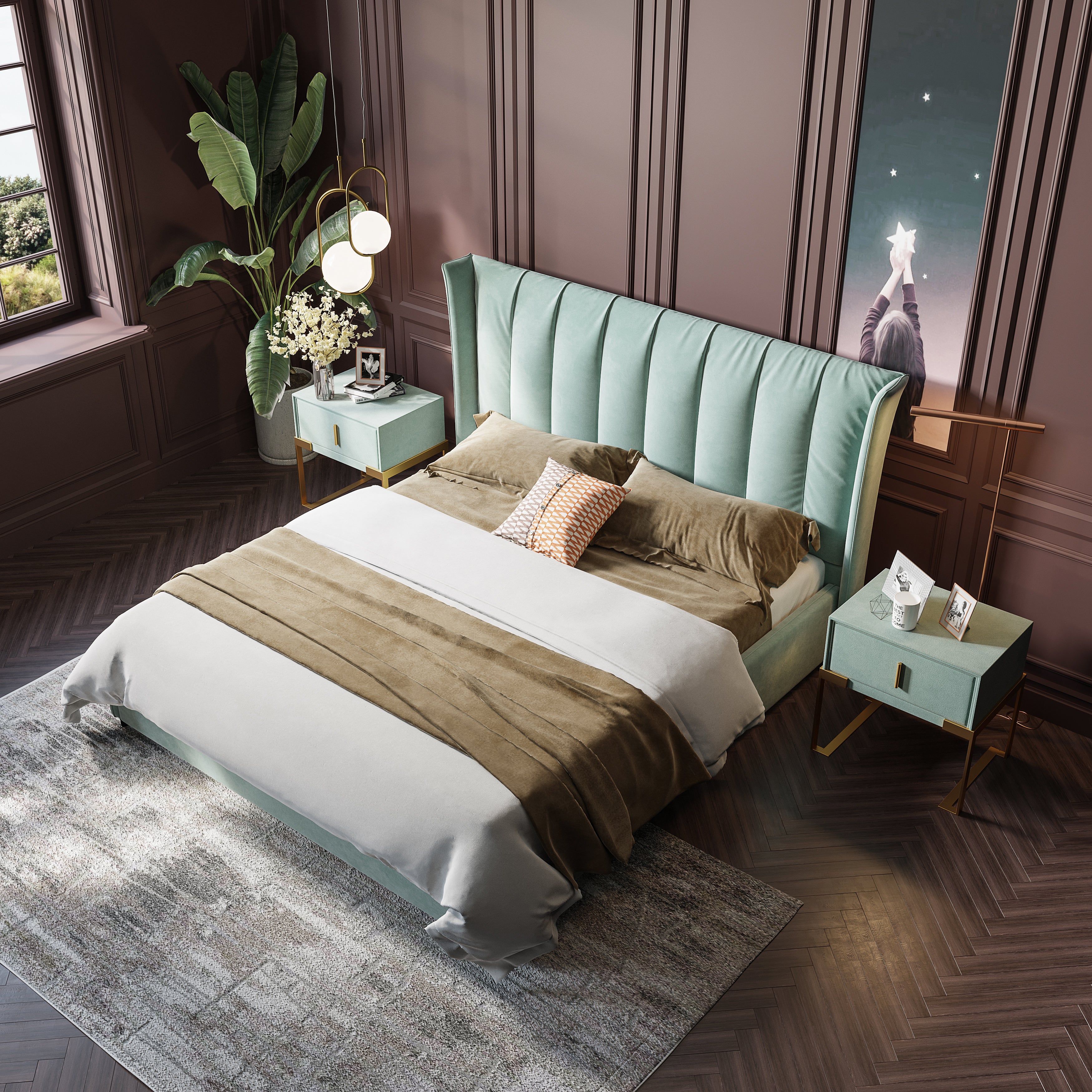 Structured Mid-Height Velvet Upholstered Bed