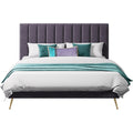 Low-Profile Velvet Upholstered Bed with Metal Accents