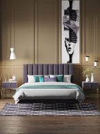 Low-Profile Velvet Upholstered Bed with Metal Accents