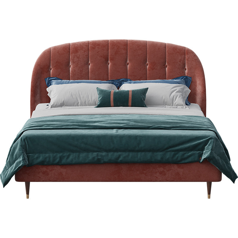 Velvet Upholstered Bed with Tailored Mid-Height Profile