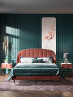 Velvet Upholstered Bed with Tailored Mid-Height Profile