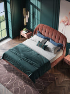 Velvet Upholstered Bed with Tailored Mid-Height Profile