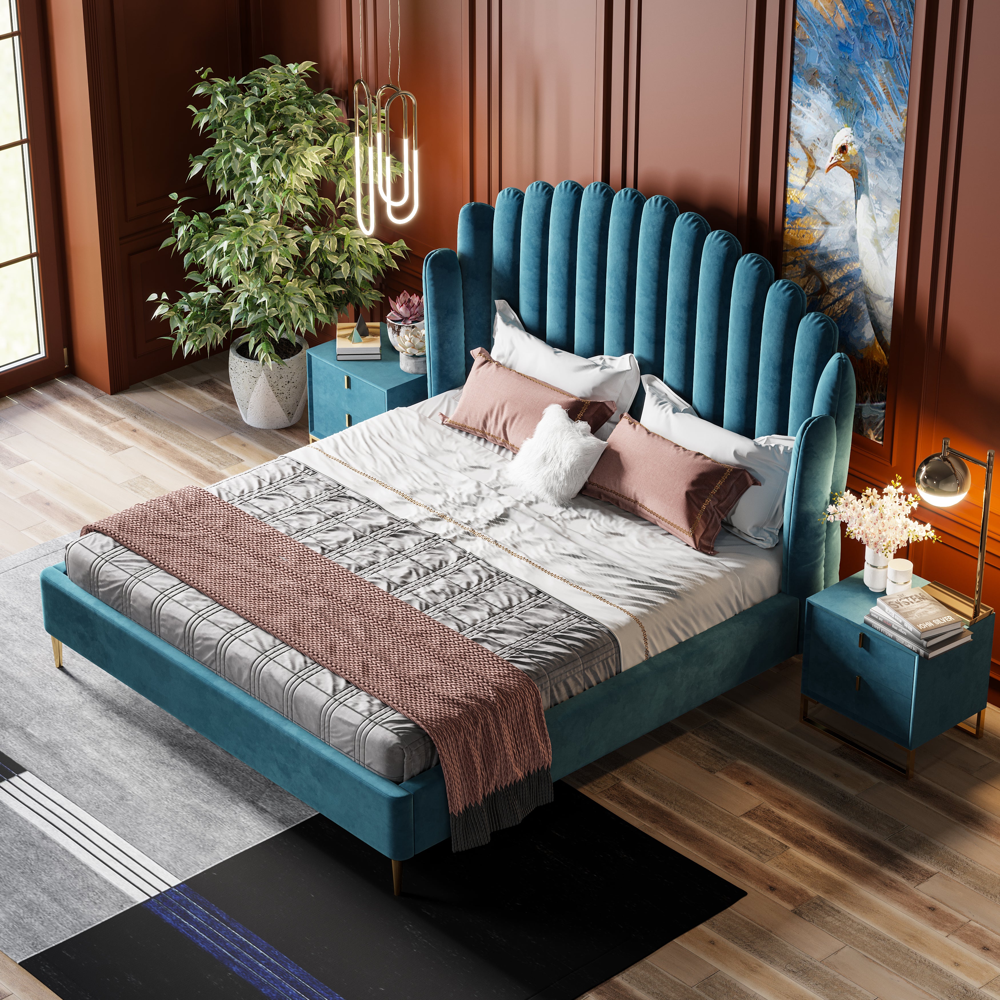 Statement-Height Velvet Upholstered Bed