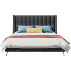 Velvet Bed with Mid-Height Upholstered Headboard