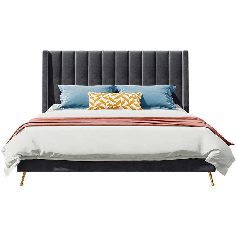 Velvet Bed with Mid-Height Upholstered Headboard