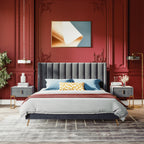 Velvet Bed with Mid-Height Upholstered Headboard