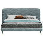 Low-Profile Headboard Velvet Upholstered Bed