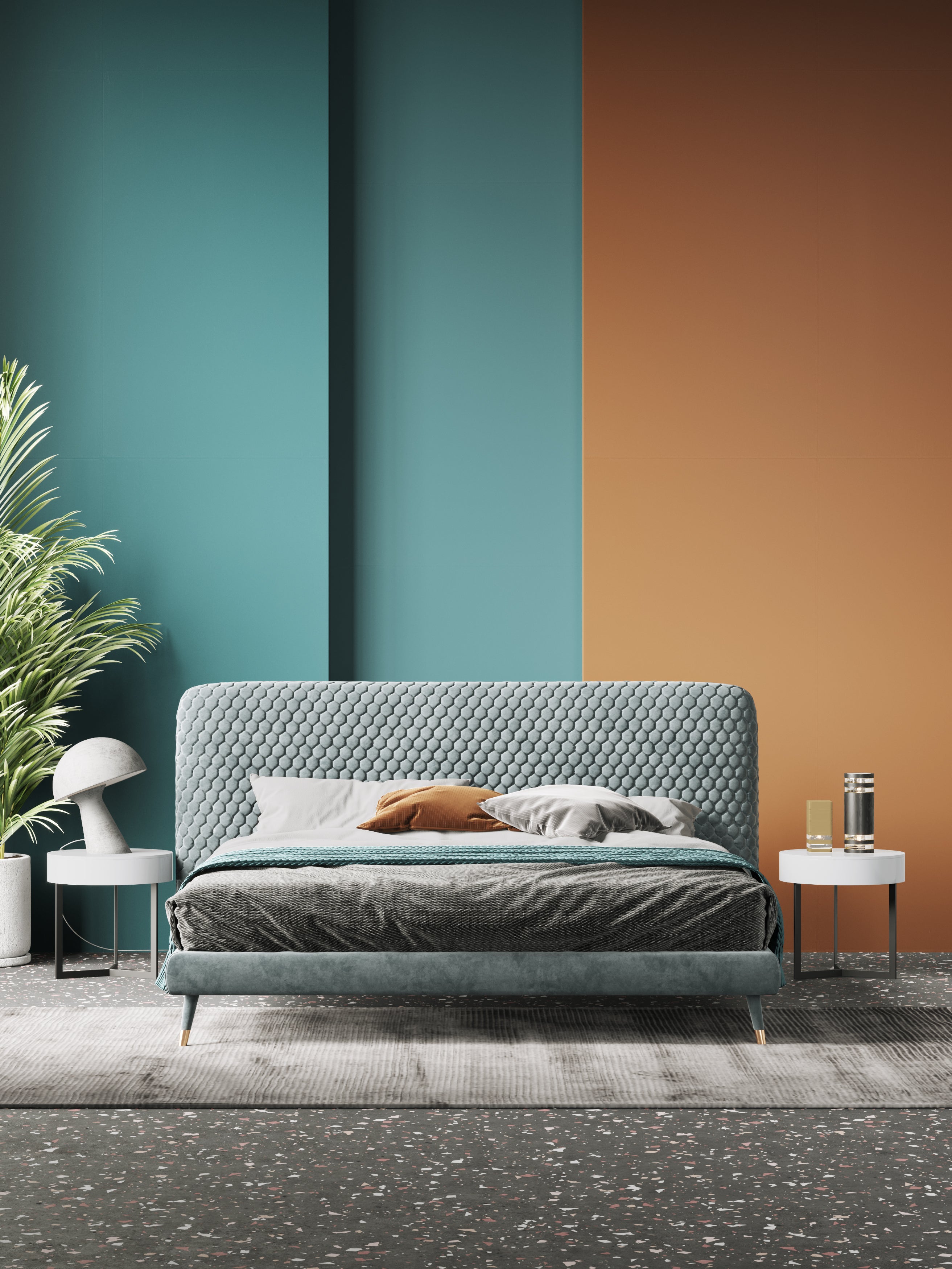 Low-Profile Headboard Velvet Upholstered Bed