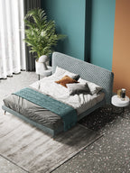 Low-Profile Headboard Velvet Upholstered Bed