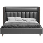 Low-Profile Microfiber Leather Upholstered Bed with Metal Frame