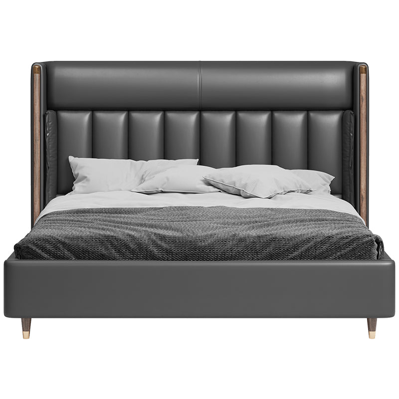 Low-Profile Microfiber Leather Upholstered Bed with Metal Frame