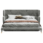 Low-Profile Velvet Upholstered Bed with Metal Frame