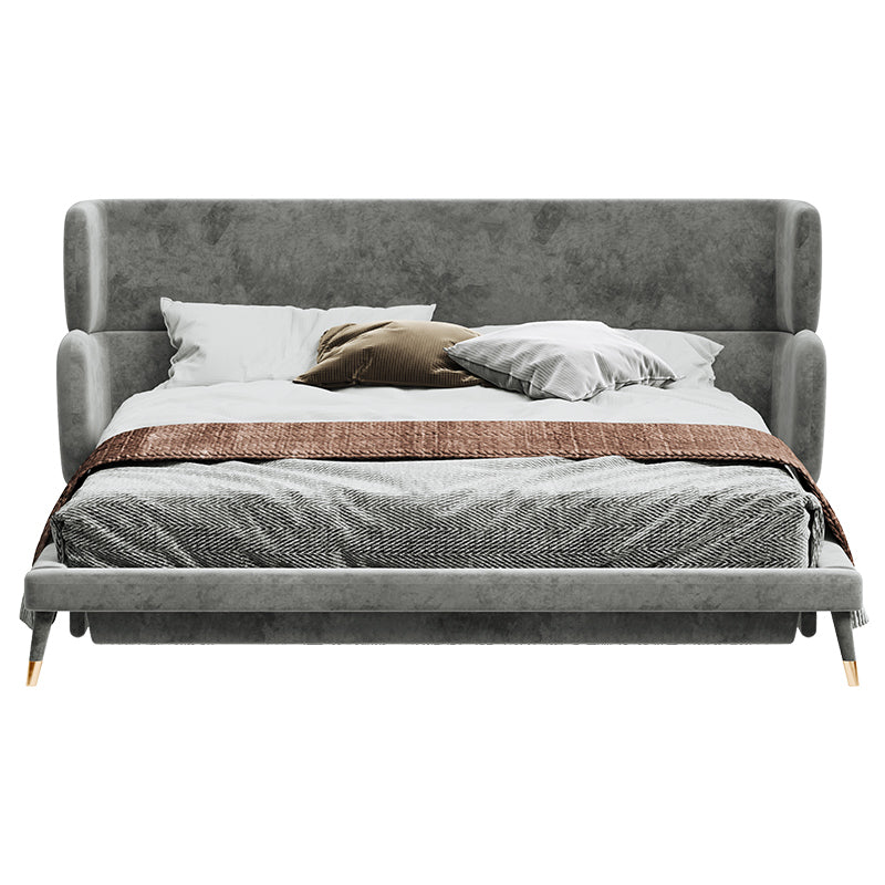 Low-Profile Velvet Upholstered Bed with Metal Frame