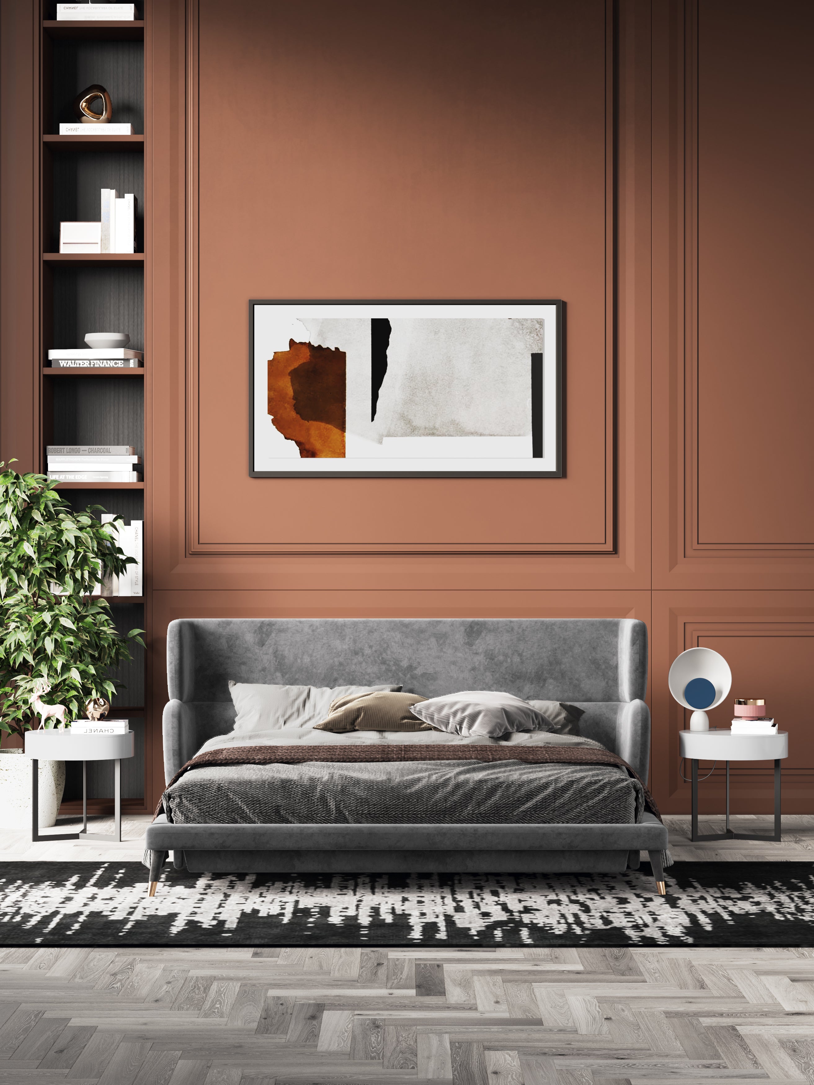 Low-Profile Velvet Upholstered Bed with Metal Frame