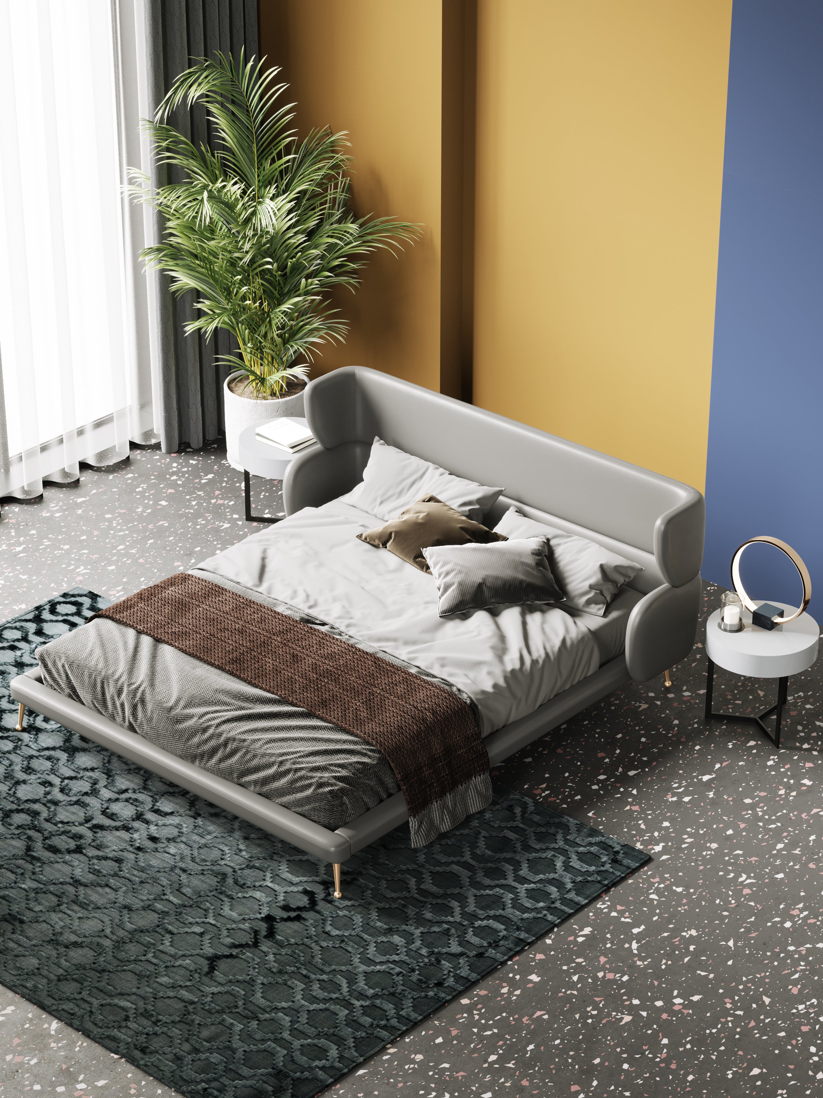 Microfiber Leather Bed with Tailored Low-Profile Headboard