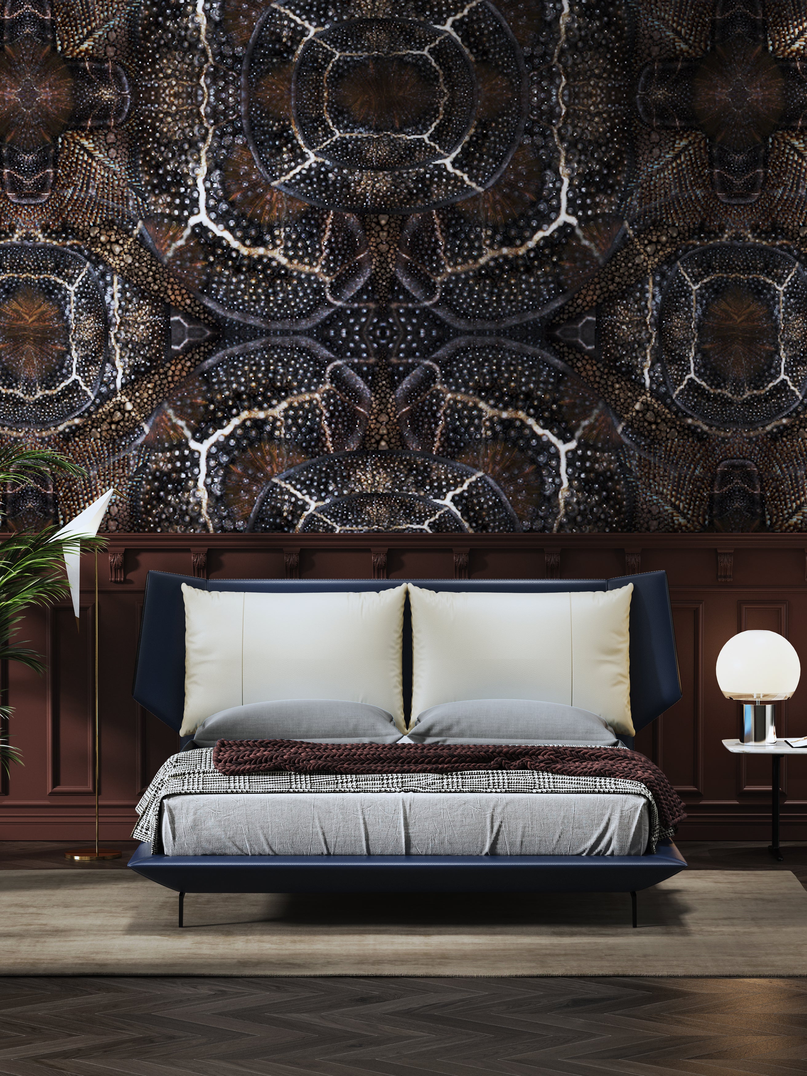 Low-Profile Upholstered Bed in Leather