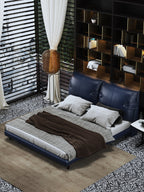Low-Profile Genuine Leather Upholstered Bed