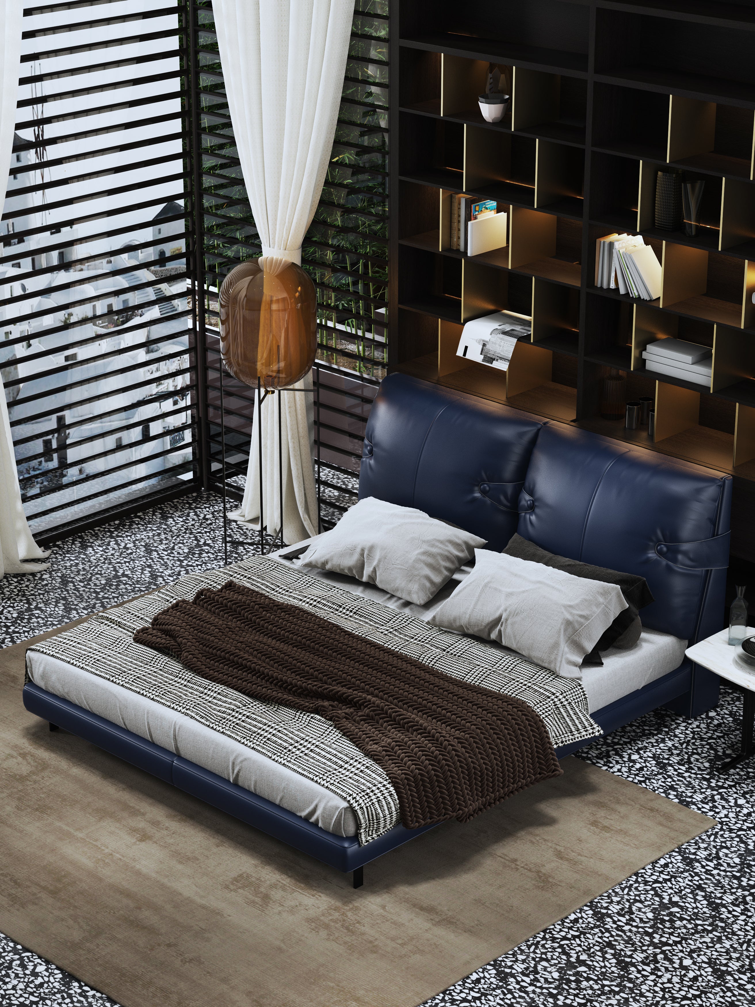Low-Profile Genuine Leather Upholstered Bed
