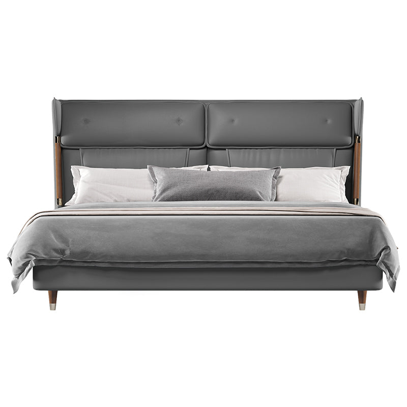 Microfiber Leather Upholstered Bed with Low-Profile Headboard