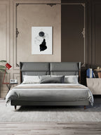 Microfiber Leather Upholstered Bed with Low-Profile Headboard