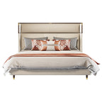 Low-Profile Headboard Microfiber Leather Upholstered Bed